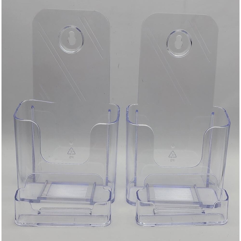 Set of 2 -KTRIO Brochure Holder -Clear Acrylic - 4" Wide - with Card Holders